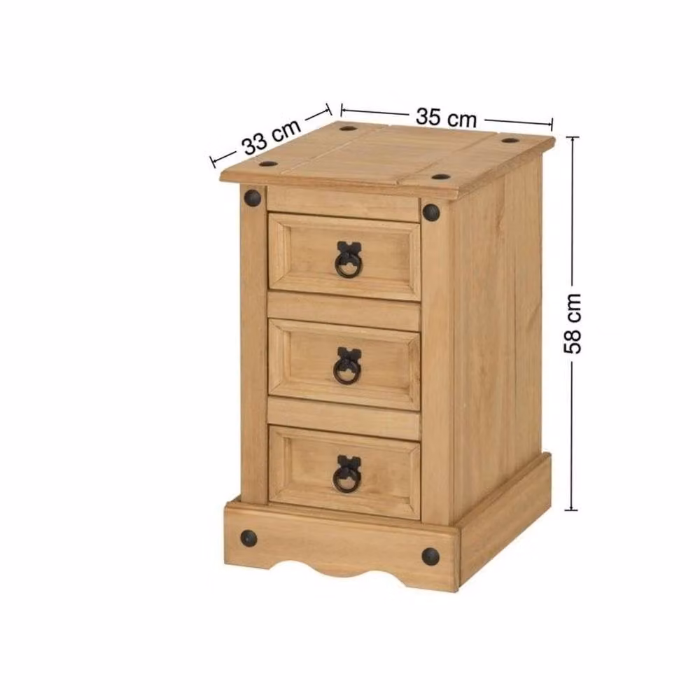 FORGEVIO Rustic Natural Pine 3 Drawer Bedside Cabinet and Narrow End Table – 2