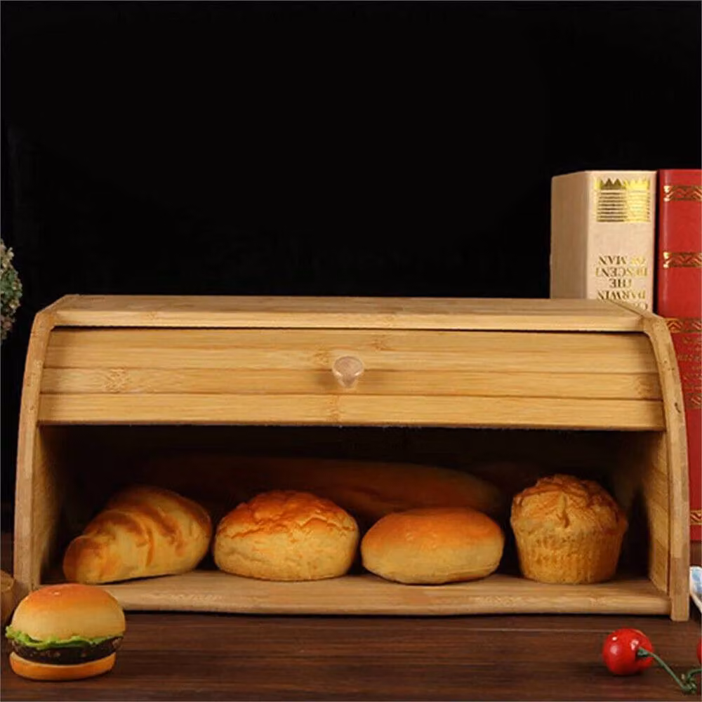 Ventryn 1-Layer Roll Top Bamboo Bread Bin in Beige, W/D/H: 40.0 x 27.0 x 16.5 cm – 3