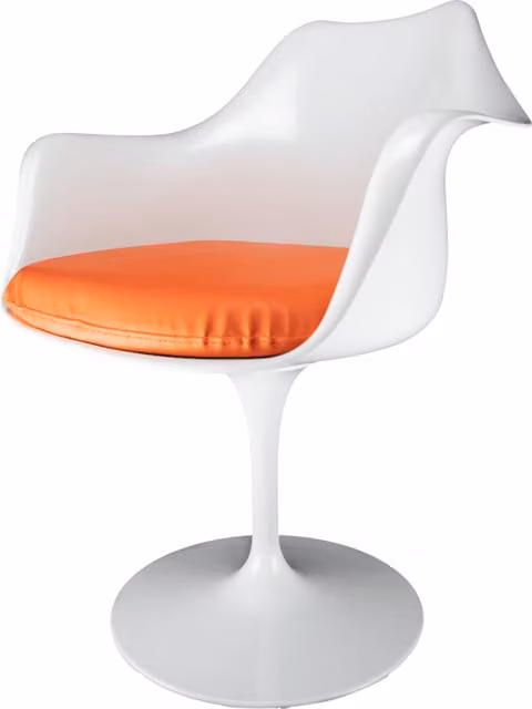 Fusion Living White Tulip Armchair with Orange Synthetic Leather Swivel Cushion