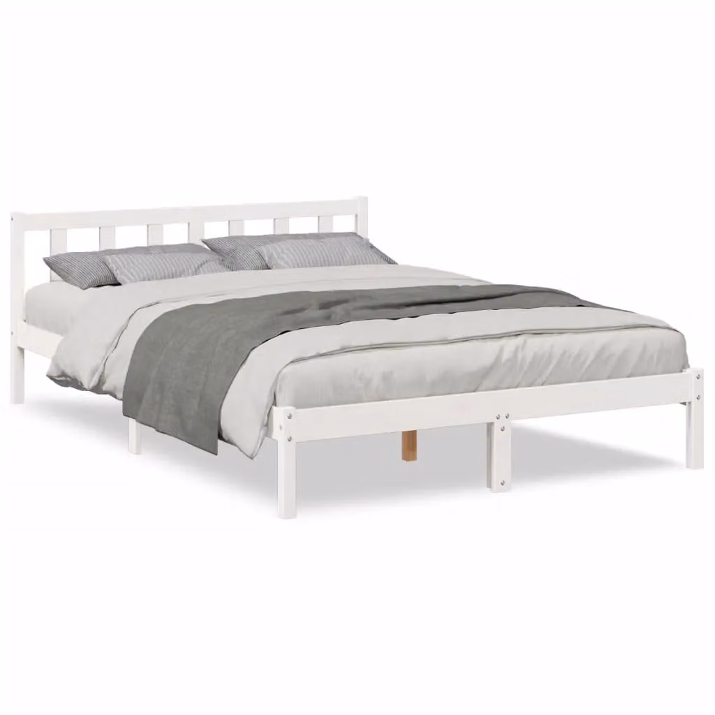 Berkfield Home Extra Long Solid Wood Pine Bed Frame, White, W: 160 cm, L: 210 cm – 2