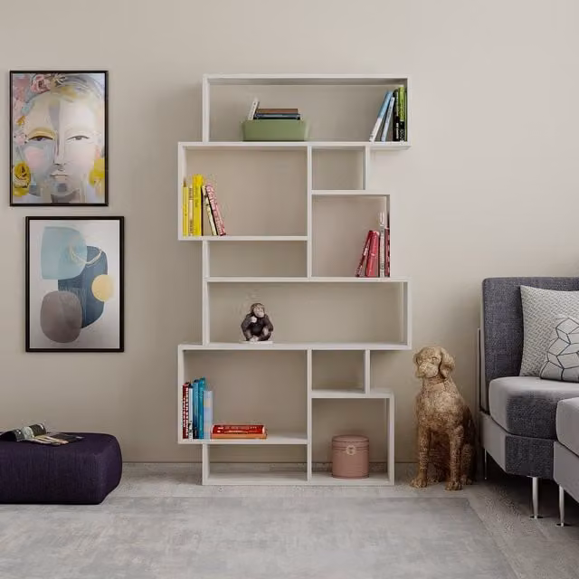 Karmato Modern White MDF Bookcase and Display Unit H: 169 cm, W: 96 cm, D: 26 cm