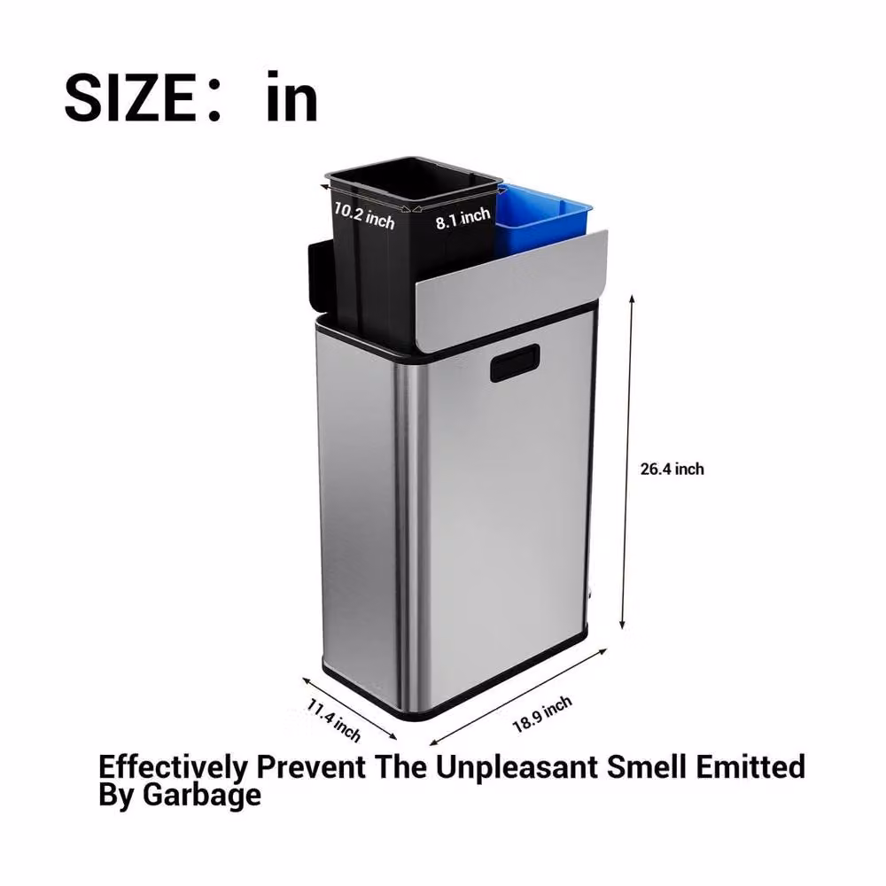 KORVIXA 56L Stainless Steel Silent Soft Close Pedal Bin in Silver – 2