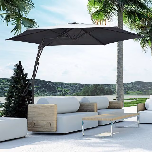 Outsunny 3m Cantilever Parasol Patio Umbrella with Crank Handle in Grey