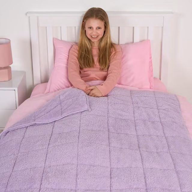 OHS Kids Teddy Fleece Weighted Blanket for Anxiety and Stress Relief, Purple