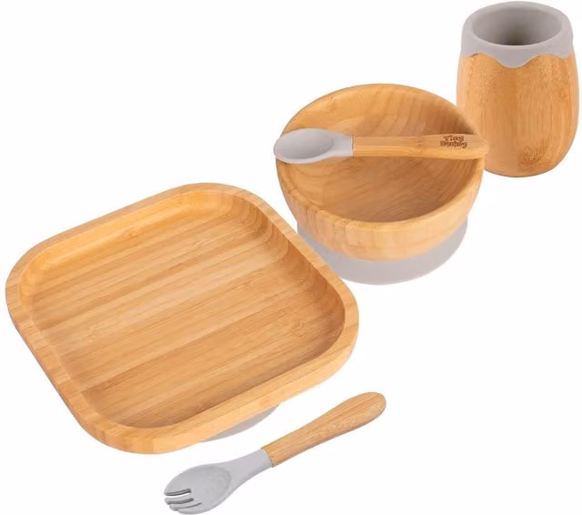 Tiny Dining 5pc Bamboo and Silicone Baby Weaning Dinner Service Set in Grey