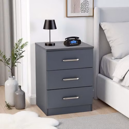 Seconique Dakota 3 Drawer Bedside Table in Dark Grey, W/D/H: 40 x 36 x 55 cm – 2