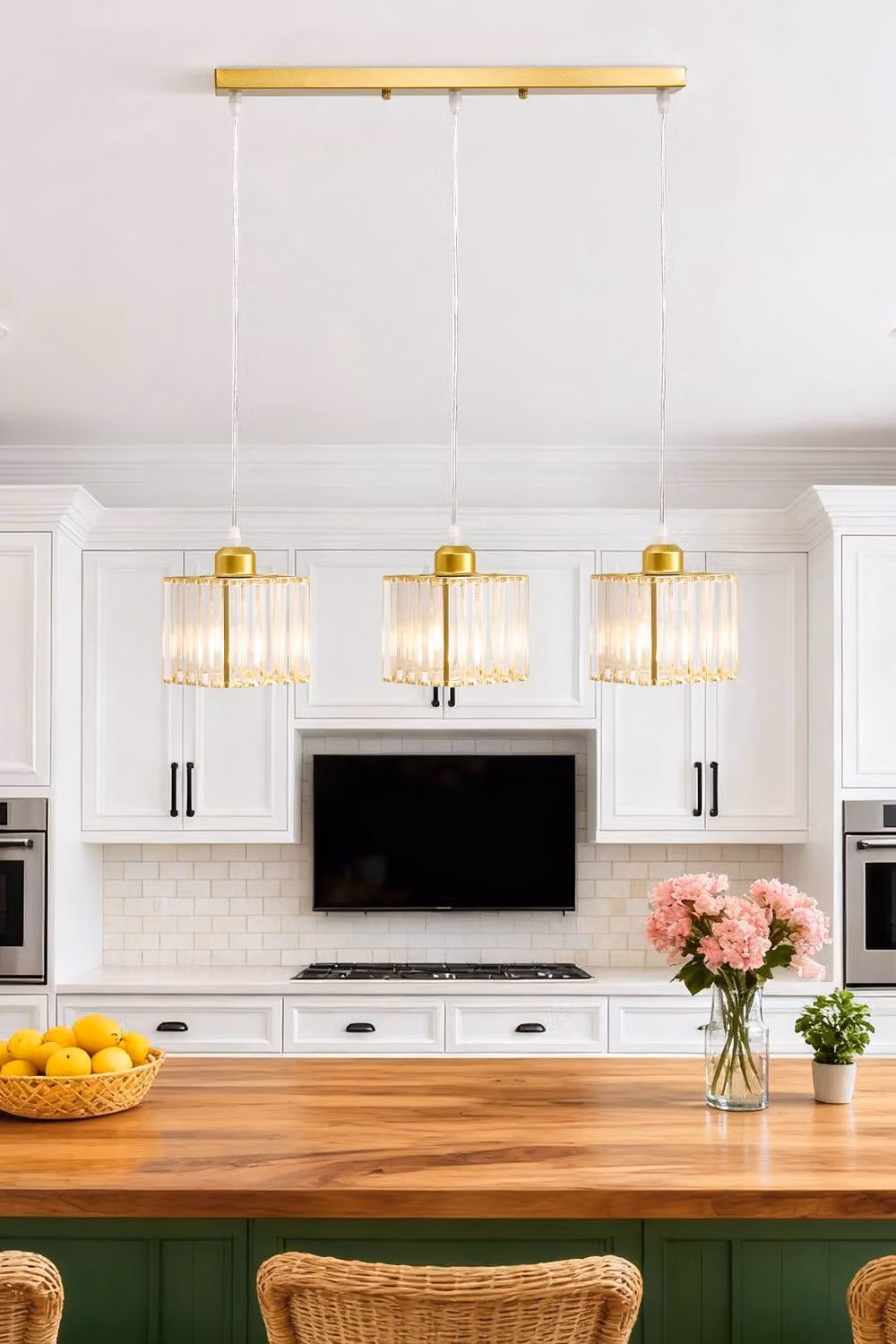 Garden Sanctuary 3-Light Crystal Ceiling Pendant Chandelier in Gold and Brass – 2