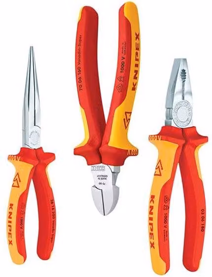 Knipex 3 Piece Red VDE Pliers Set in Hardened Steel