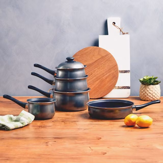 Orsina 5 Piece Non-Stick Cookware Set with Lids in Grey, Silver and Blue