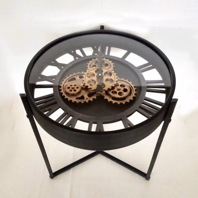 Minster Analog Gear Tabletop Clock in Black Metal, W: 49 cm, D: 49 cm, H: 55 cm – 1