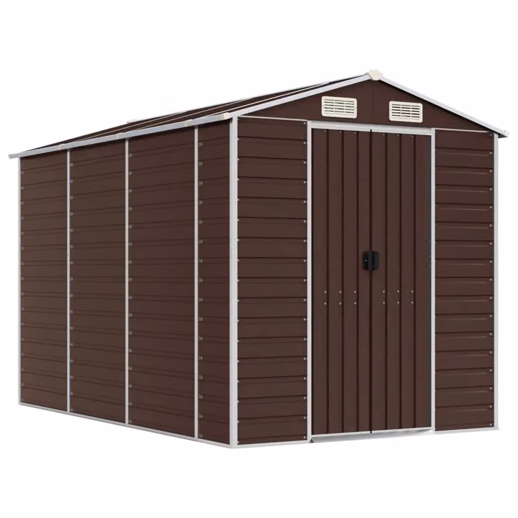 Berkfield Home Brown Galvanised Steel Garden Shed W/D/H: 191 x 300 x 198 cm – 2