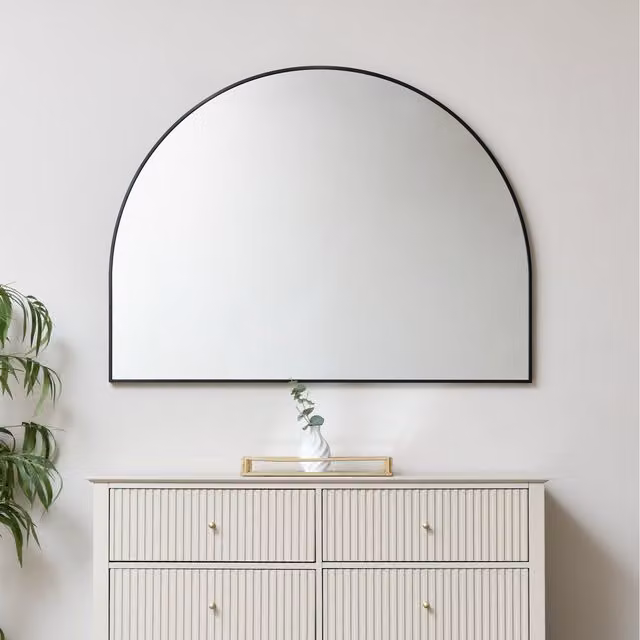 Melody Maison Minimalist Black Arched Wall Mirror W: 90 cm, H: 120 cm