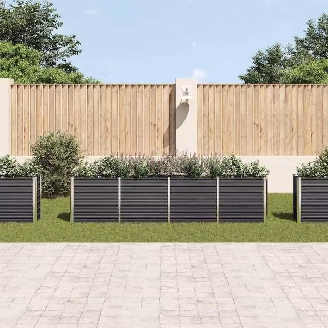 Berkfield Home Raised Garden Bed in Anthracite Black Galvanised Steel, W/D/H: 320 x 40 x 77 cm