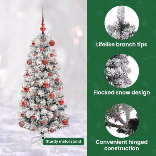 vidaXL Artificial Hinged Christmas Tree in Green and White, Height: 120 cm – 5