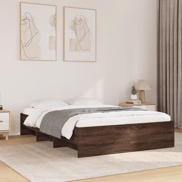 Berkfield Home Modern Bed Frame in Brown Oak, W/D/H: 140 x 190 cm, Engineered Wood – 1