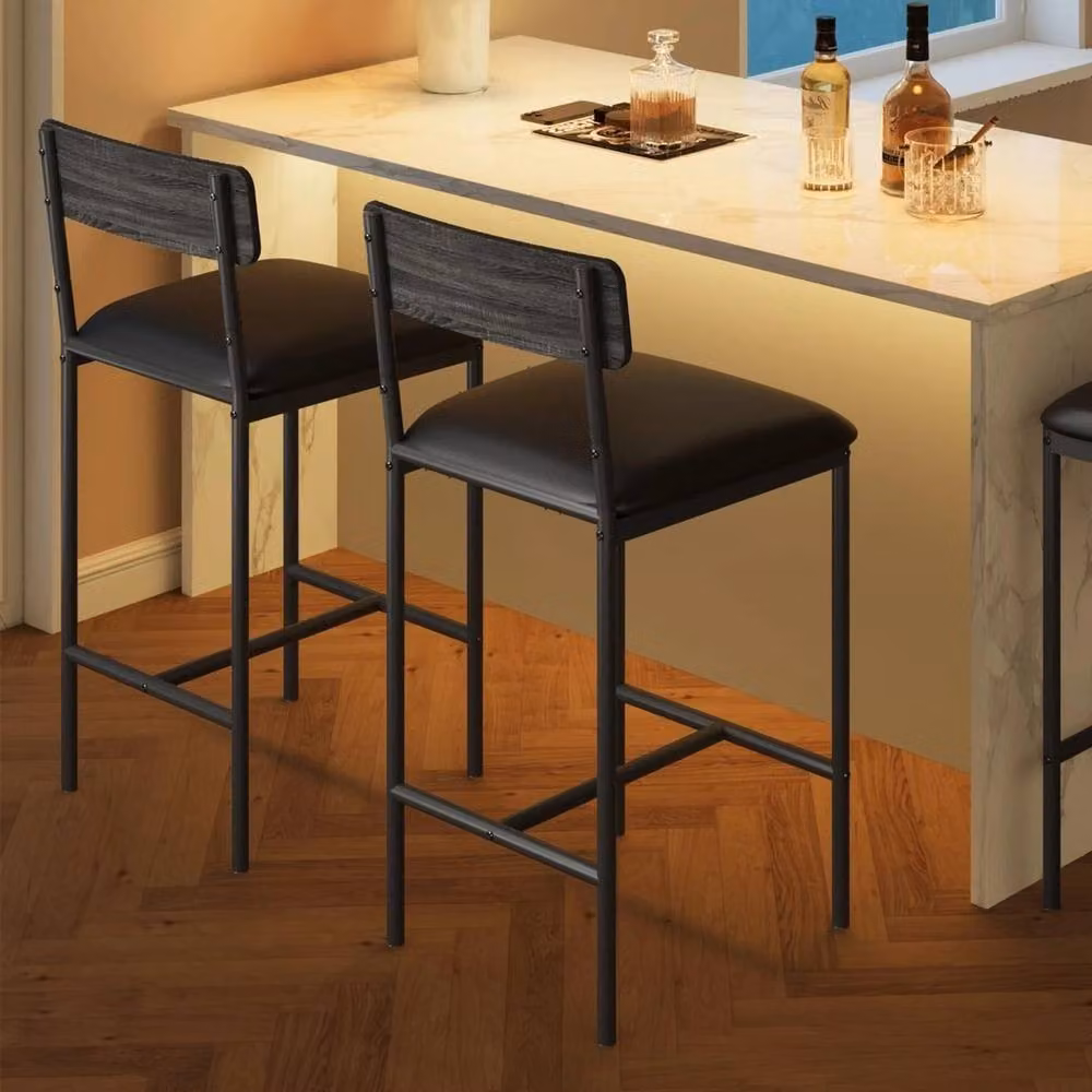 VOGREX Set of 4 Black Upholstered Synthetic Leather Barstools for Kitchen and Dining Rooms – 5