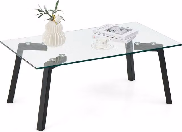 COSTWAY Modern Rectangular Tempered Glass Coffee Table in Black, W: 110 cm, D: 60 cm