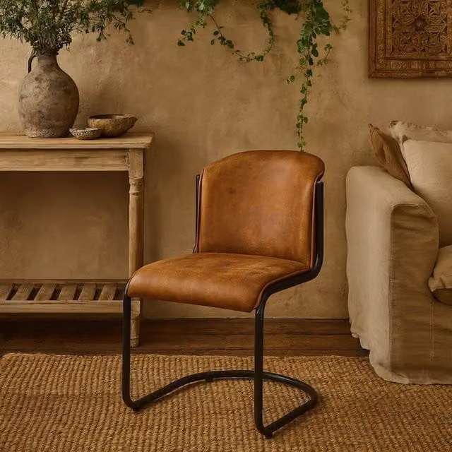 Wyld Haus Germain Germain Arched Tan Brown Synthetic Leather Dining Chair with Cantilever Metal Base