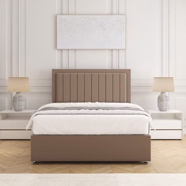 BSSPOKE Zarah King Size Divan Bed Set with 24 inch Headboard and Mattress in Bronze Plush Velvet