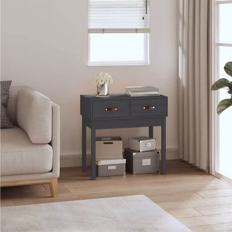 Berkfield Home Grey Rustic Solid Wood Pine Console Table W/D/H: 76.5 x 40 x 75 cm