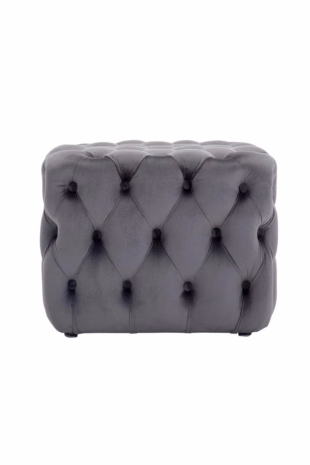 Living and Home Velvet Upholstered Buttoned Footstool in Grey – 3