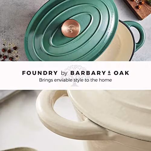 Barbary & Oak Oval Cast Iron Casserole Dish with Enamel Interior, Green, 29 cm – 7