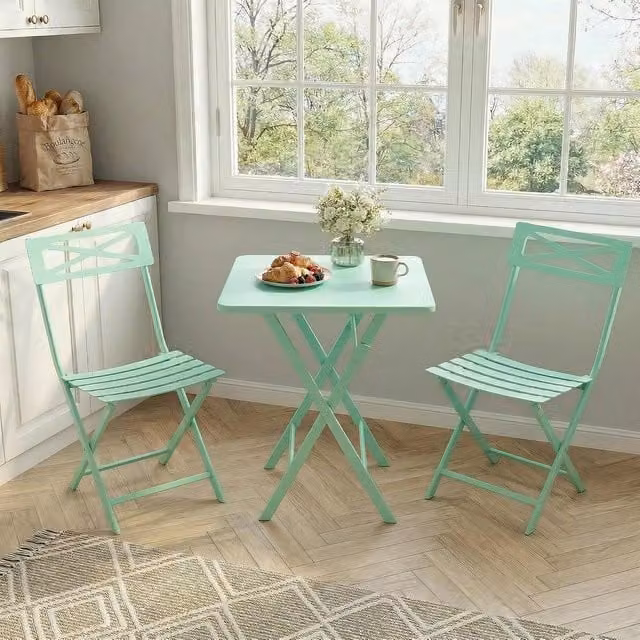 London Boutique 3-Piece Folding Bistro Table and Chairs Patio Furniture Set in Green – 1