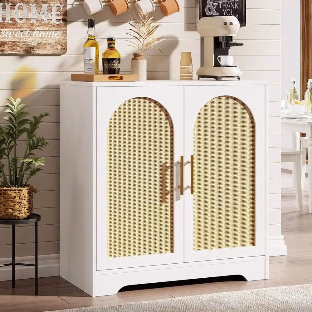 Havendro Modern White Rattan Sideboard Cabinet and Accent Console Table – 2