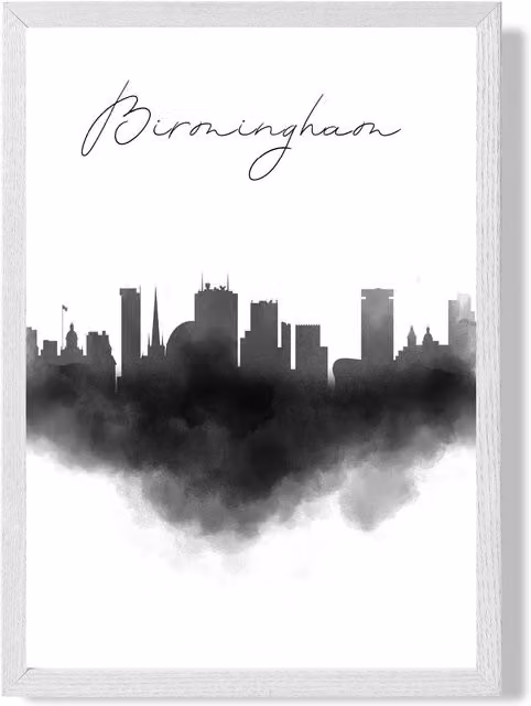 ARTZE Birmingham Watercolour Skyline City Framed Print, Black and White, A3