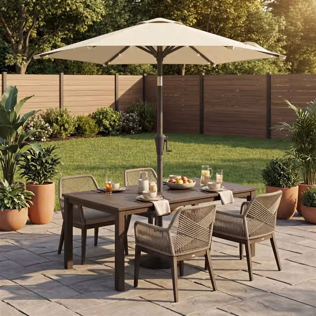 SONGMICS Solar LED Outdoor Patio Umbrella with Dual-Tilt and UPF 50 Protection, White