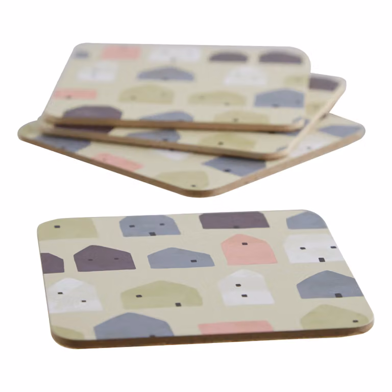 Orsina Set of Four Square Wild Cottage Coasters in Multicolour Geometric Design