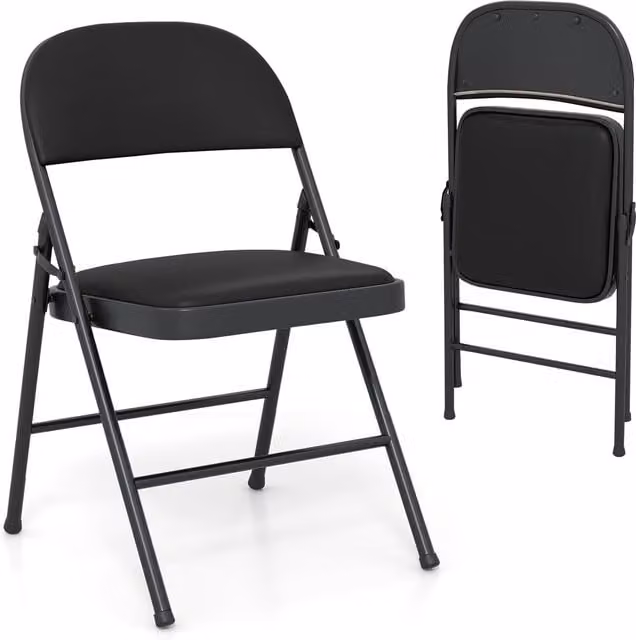 Gymax 2 Pack Padded Folding Party Chairs with Metal Frame in Black – 1