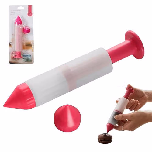 Orsina 3-Piece Cake Decorating Pen Set in Pink and White with Nozzles and Piping Bag
