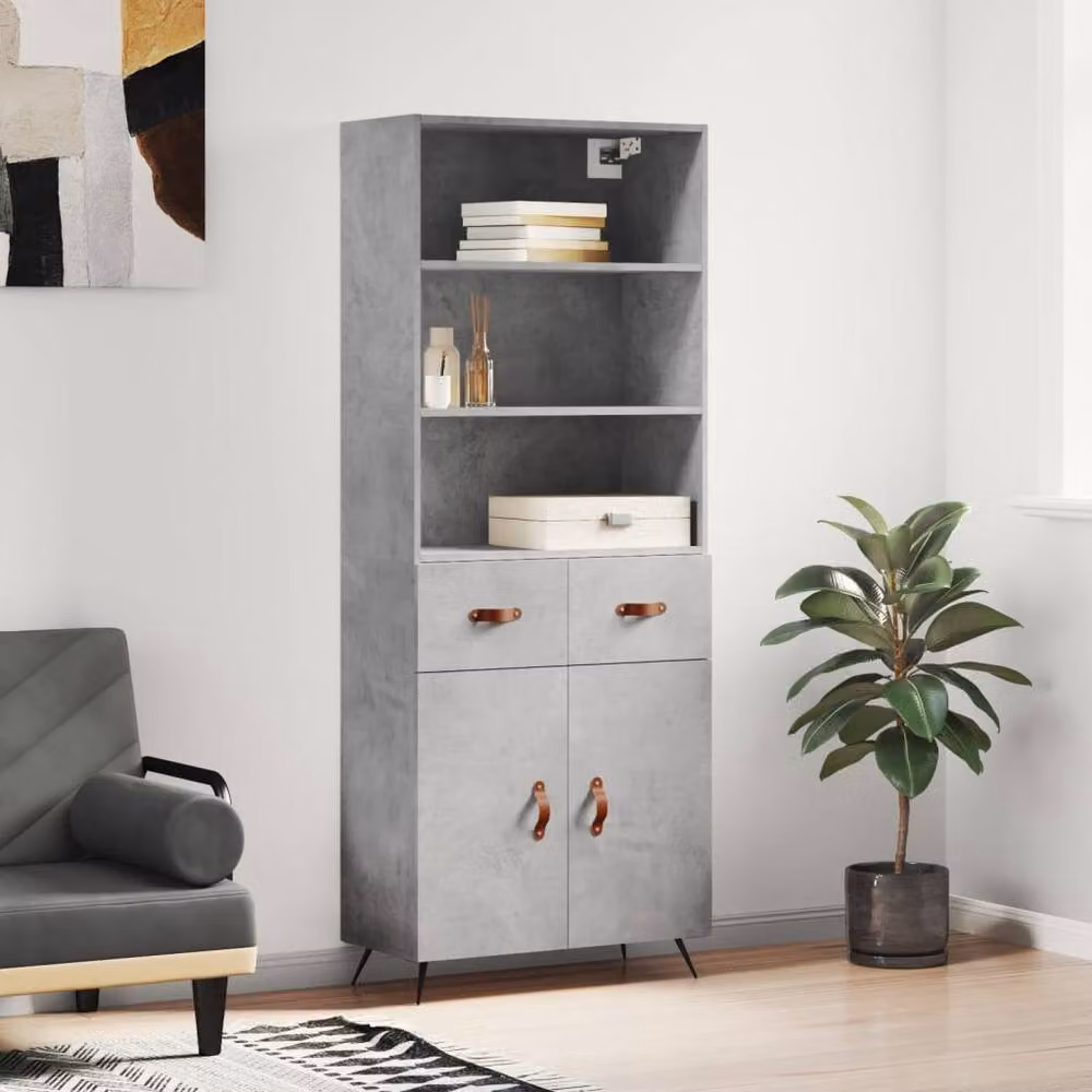 Berkfield Home Highboard in Concrete Grey, W/D/H: 69.5 x 34 x 180 cm – 2