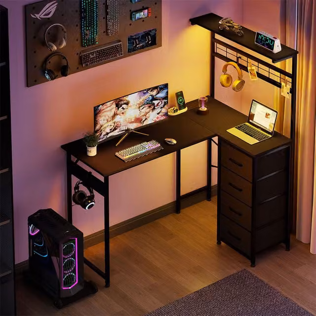 Levede Black Gaming Desk with Matt Finish, W/D/H: 135 x 80 x 80 cm