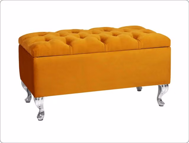 R&M Furnishers Chesterfield Ottoman Storage Bench, 180 cm Tufted Upholstered Velvet Footstool in Petrol and Orange