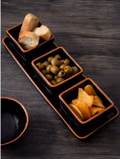 Orsina 3-Piece Ceramic Dip Bowl and Tray Set in Black – 6
