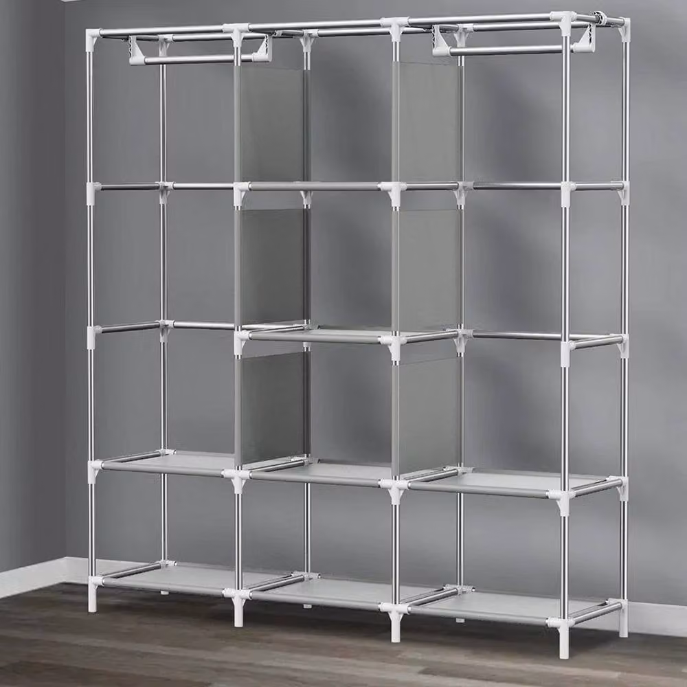 EONLION Black Fabric Canvas Wardrobe with Hanging Rail and Internal Shelves, W: 100 cm, D: 45 cm, H: 170 cm – 5