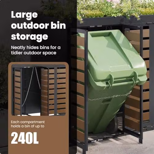 vidaXL Steel Wheelie Bin Storage for 2 Bins, Anthracite, W/D/H: 121.5 x 42.6 x 136.0 cm – 6