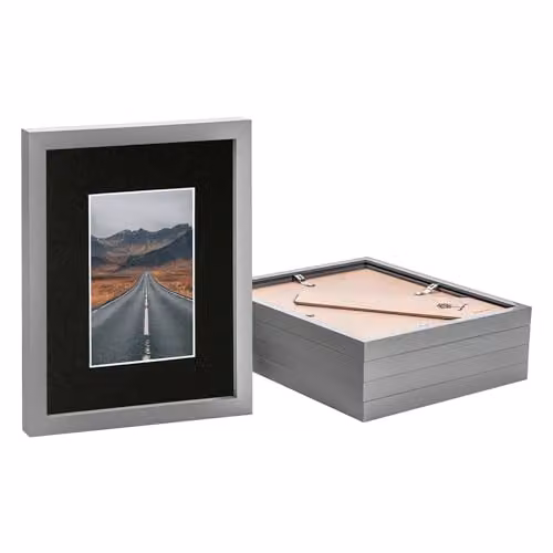 Nicola Spring Pack of 5 Rectangular Photo Frames in Grey with Black Mounts – 1