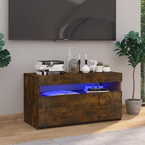 vidaXL TV Cabinet with LED Lights in Smoked Oak, Brown, W: 75 cm, D: 35 cm, H: 40 cm – 1