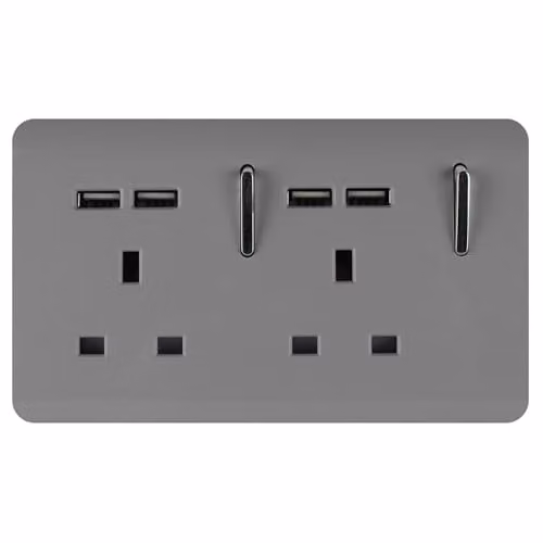 Trendi 2 Gang 13 Amp Double Switched USB Socket in Light Grey