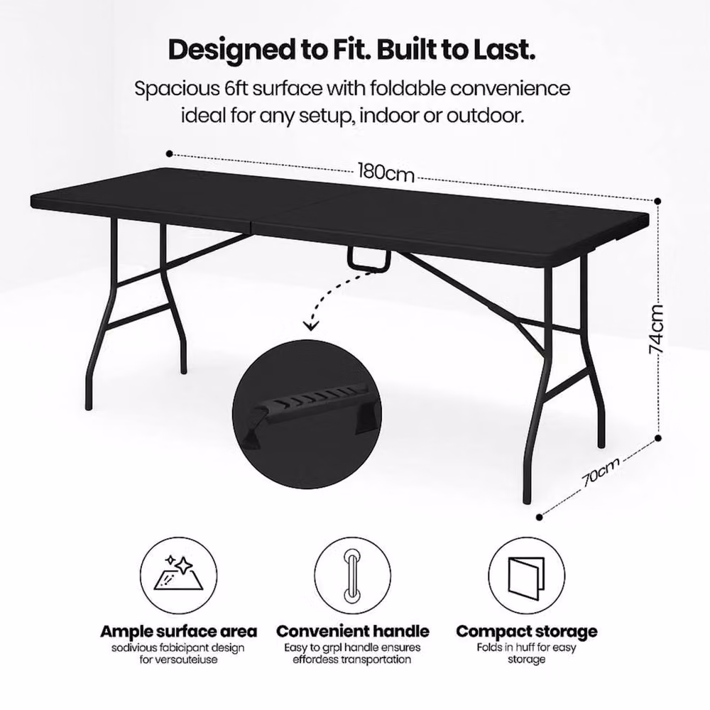 VOGREX Black and White 6ft Folding Trestle Table – 2