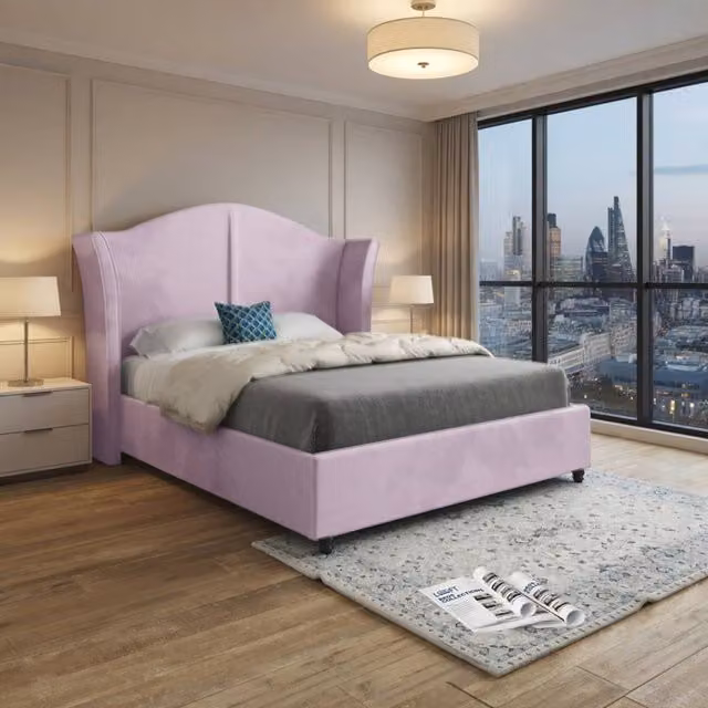 Casani Titchmarsh Upholstered Velvet Double Bed Frame in Pink, W: 140 cm, L: 200 cm – 1