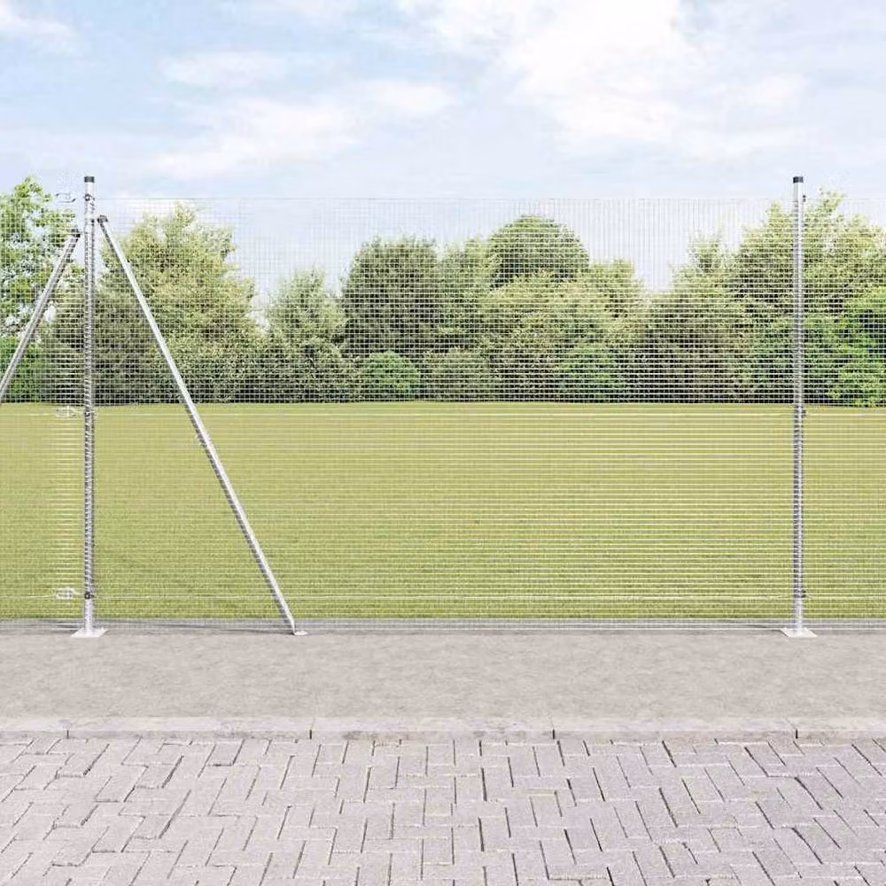 Berkfield Home Welded Wire Fence with 13 Flanged Posts, Galvanised Steel, Silver, 1.5 x 50 m – 1