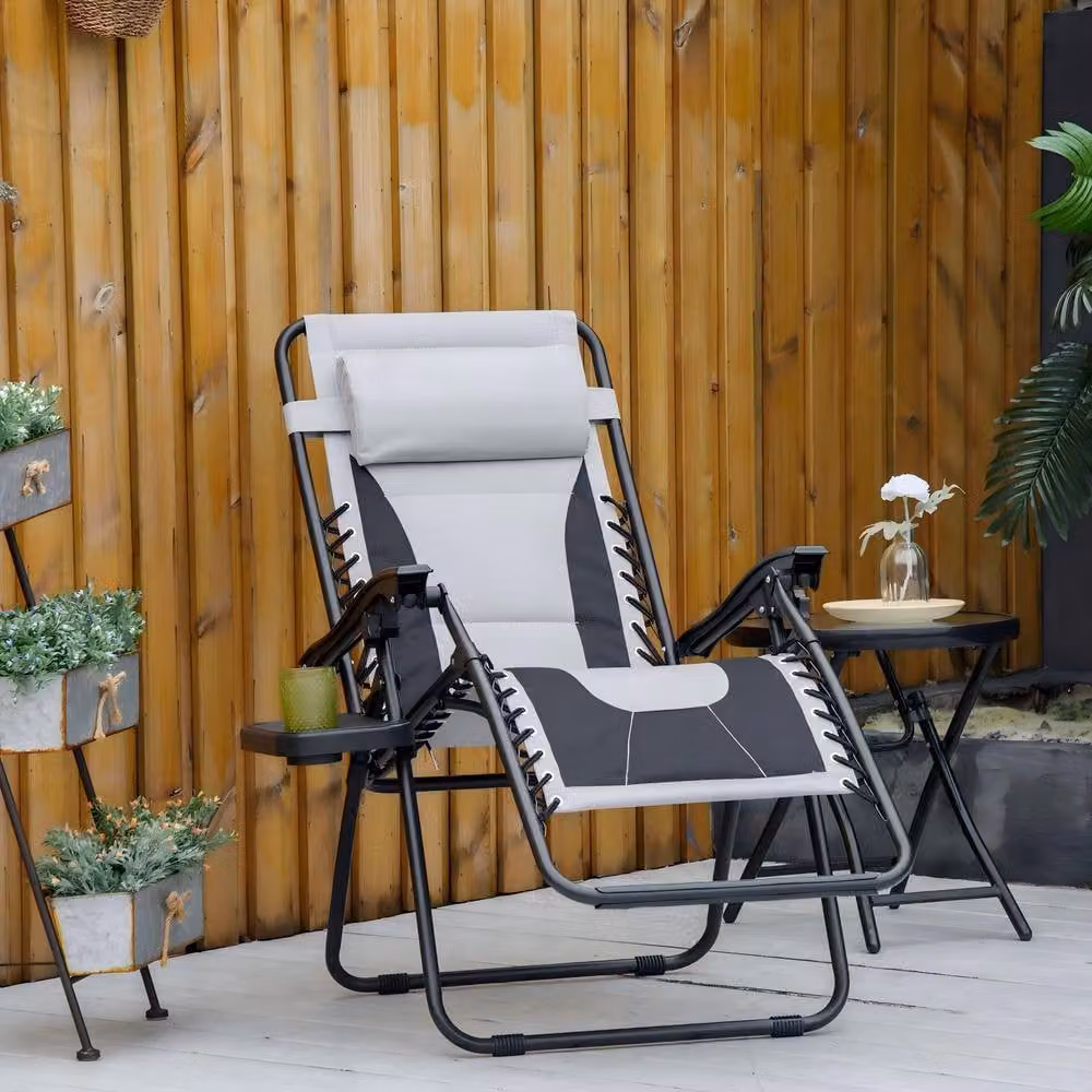 STILVORA Zero Gravity Chair in Light Grey with Cup Holder, Adjustable Headrest and Side Tray – 2