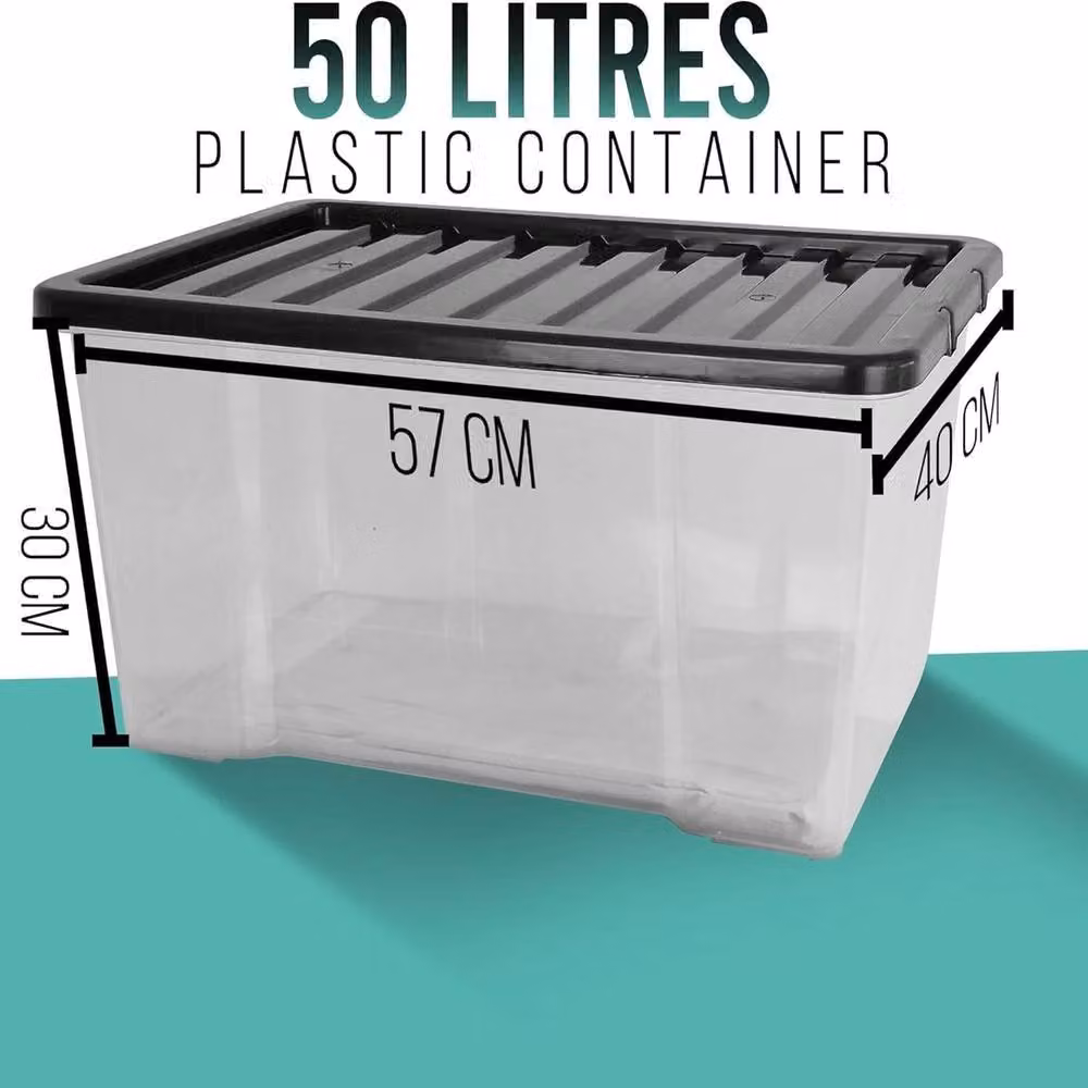EONLION 50L Transparent and Black Plastic Storage Box with Hinged Lid, W/D/H: 40 x 30 x 40 cm – 2
