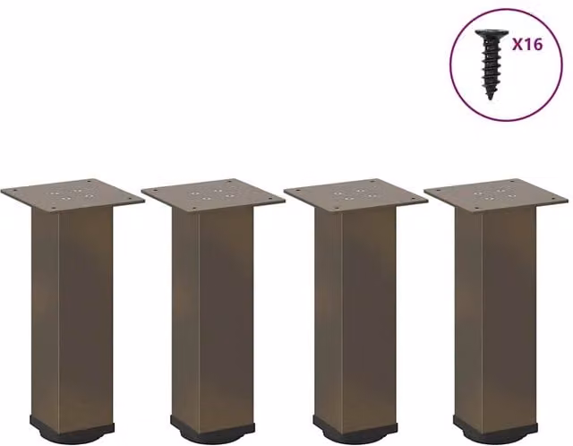 Berkfield Home Steel Coffee Table Legs, 4 Pieces, Brown, Height: 43 cm