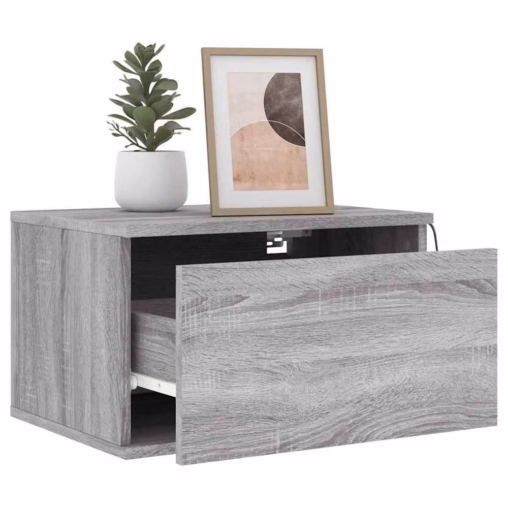 Berkfield Home Wall-mounted Bedside Cabinet with Integrated LED Lights, Grey Sonoma, W/D/H: 50 x 30 x 36 cm – 4