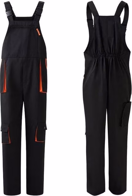 FLAVORA Men's XXL Bib and Brace Overalls Heavy Duty Work Trousers in Black and Orange – 1